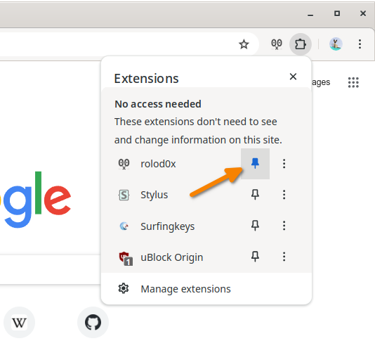 Pinning the extension icon to the toolbar